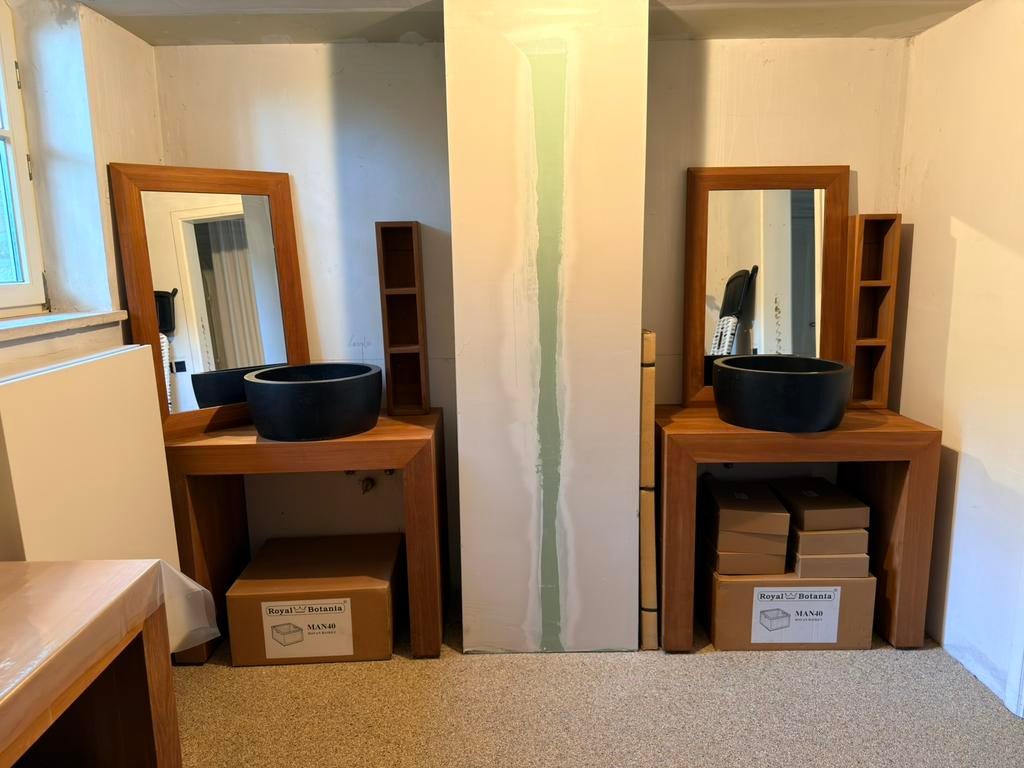 Massief houten badkamermeubel set met natuurstenen waskommen, Huis en Inrichting, Ophalen, Zo goed als nieuw