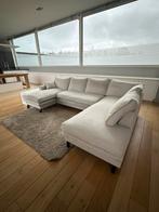 Hoekzetel beige stof met chaisse longue en uitrekbaar midden, Ophalen, Gebruikt, Stof