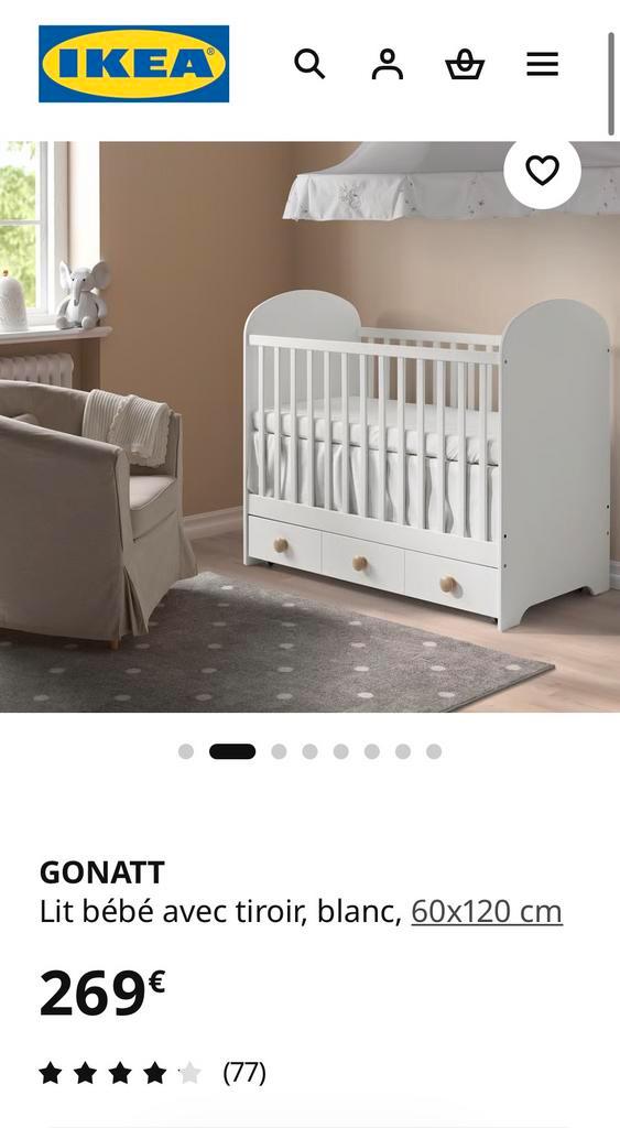 Lit bébé IKEA avec tiroir de rangement., Enfants & Bébés, Chambre d'enfant | Lits, Utilisé, Moins de 140 cm, Moins de 70 cm, Matelas