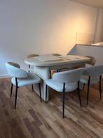 Ovale uitschuifbare Japandi eettafel in witkalk, Neuf, Japandi, 150 à 200 cm, Cinq personnes ou plus