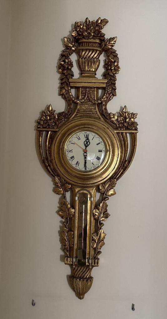 Antieke wandklok in Louis XVI-stijl met thermometer, Antiek en Kunst, Antiek | Klokken, Ophalen
