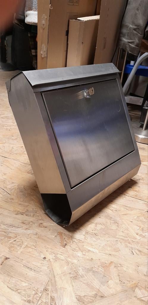 Inox brievenbus RVS met krantenvak, Ophalen, Inox, Wandbrievenbus