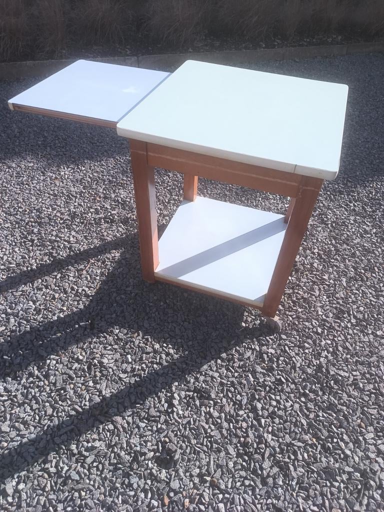 Prachtig rollend vintage Bijzettafeltje / extra uitschuivend, Antiek en Kunst, Ophalen