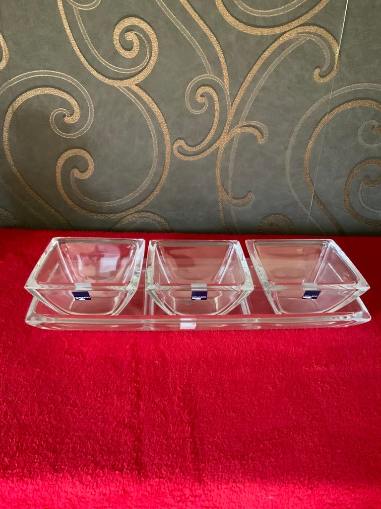 Mooie schaal met bijhorende potjes (Leonardo), Ophalen, Schaal, Rechthoekig, Glas