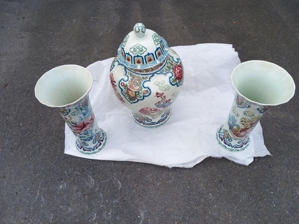 Vintage Royal Boch Belgium gemberpot met 2 vazen, Antiek en Kunst, Antiek | Vazen, Ophalen