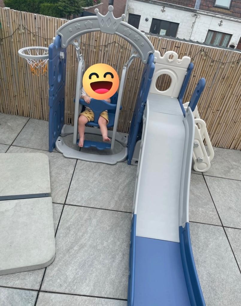 Speeltoren XL Blauw met glijbaan en schommel, Enlèvement, Utilisé, Toboggan