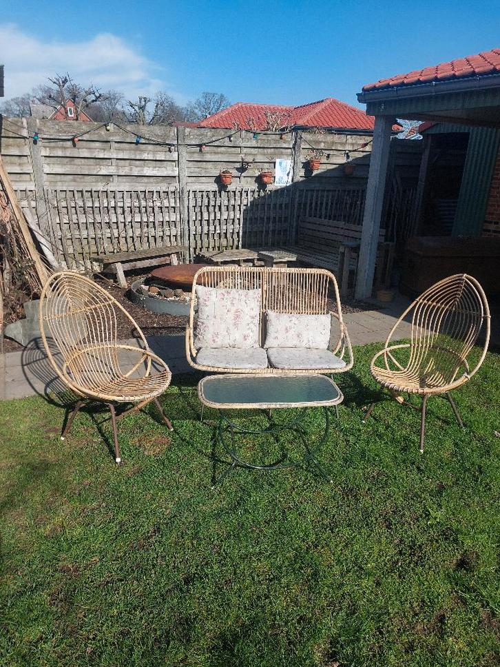Vintage rotan tuinset. Inclusief kussens., Tuin en Terras, Tuinstoelen, Gebruikt, Rotan, Ophalen