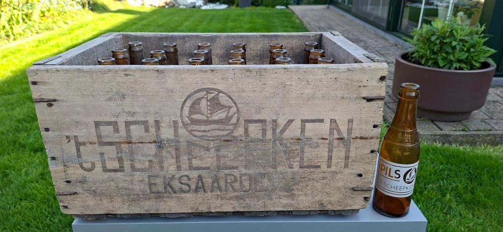 oude bierflessen + bak, Verzamelen, Ophalen, Gebruikt, Flesje(s), Overige merken