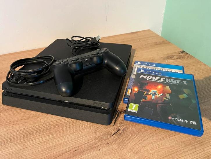 PS4 Slim 500GB (incl games & controller), Games en Spelcomputers, Spelcomputers | Sony PlayStation 4, Zo goed als nieuw, Slim