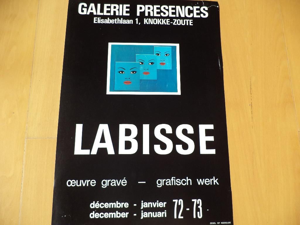 1973 Vintage litho affiche expo LABISSE Gal Présences Knokke, Ophalen of Verzenden