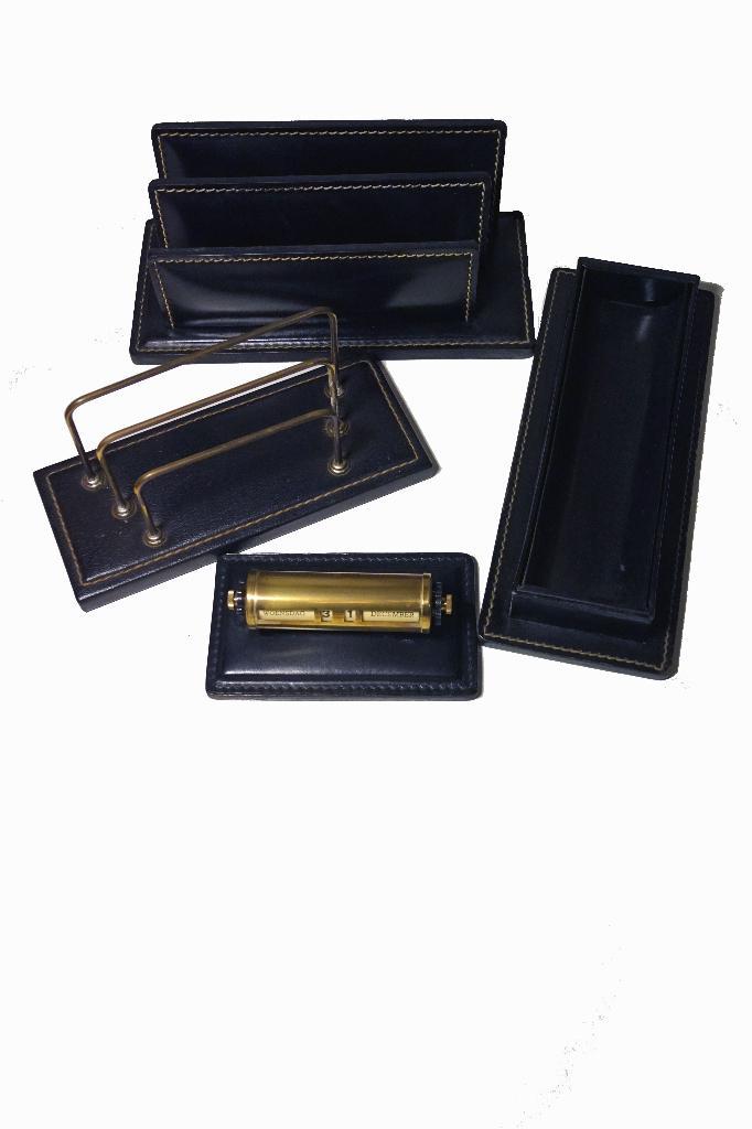 4-delige lederen bureau organizer- eeuwigdurende rolkalender, Divers, Accessoires de bureau, Comme neuf, Enlèvement ou Envoi