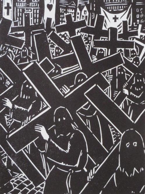 Houtsnede Frans Masereel: VEURNE: De Boetprocessie (2), Verzamelen, Postkaarten | België, Ongelopen, West-Vlaanderen, 1940 tot 1960