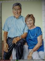OLIEVERFSCHILDERWERK  EDDY MERCKX EN CLAUDINE, Antiek en Kunst, Ophalen