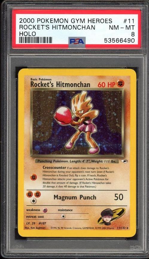 Rocket's Hitmonchan Holo PSA 8 - 11/132 - Gym Heroes 2000, Hobby & Loisirs créatifs, Jeux de cartes à collectionner | Pokémon