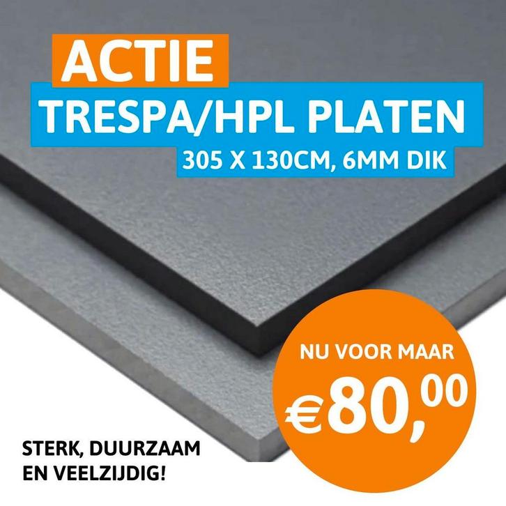HPL -TRESPA 300 X 130 € 80 ( 6 MM) Laagste prijs!, Doe-het-zelf en Bouw, Metalen, Ophalen