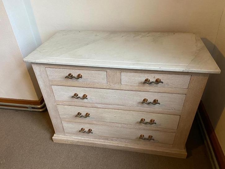 Eiken Commode met Wit Marmeren Blad – Landelijke Stijl, Antiek en Kunst, Curiosa en Brocante, Ophalen
