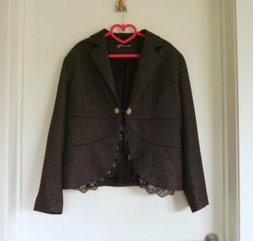 Donkergrijze gemeleerde blazer vest jas van Kayra Maat 46