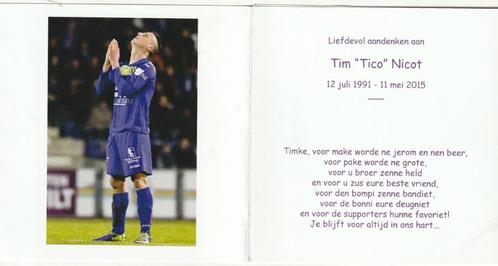 Voetballer Beerschot Tim  'Tico' Nicot 1991-2015, Collections, Images pieuses & Faire-part, Enlèvement ou Envoi