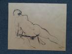 Leunend naakt, krijt tekening van Wies Thoms, ca 46 x 58 cm, Antiek en Kunst, Verzenden