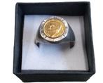 zilver en gouden ring JFK. met 18 Karaat gouden afbeelding, Bijoux, Sacs & Beauté, Bagues, Enlèvement ou Envoi, Utilisé, Argent