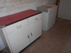 MEUBLE FORMICA VINTAGE 2 PORTES + 2 TIROIRS A RESTAURER, Ophalen, Gebruikt, 100 tot 150 cm, VINTAGE