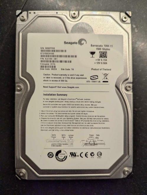 HDD Seagate Barracuda 1,5 TB, Informatique & Logiciels, Disques durs, Utilisé, Desktop, Interne, SATA, Enlèvement ou Envoi