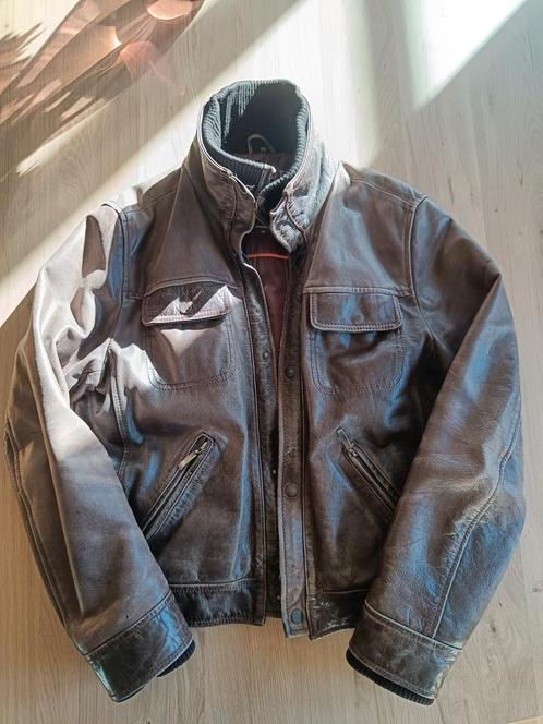 Zware lederen korte jas donkerbruin, Kleding | Heren, Jassen | Winter, Gedragen, Maat 48/50 (M), Bruin, Ophalen of Verzenden