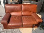 Bruine lederen zetel, Ophalen, 150 tot 200 cm, Driepersoons, Zo goed als nieuw