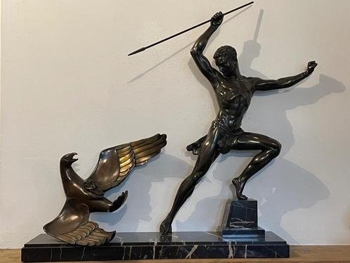 Standbeeld van jager en adelaar, Antiek en Kunst, Antiek | Brons en Koper, Brons, Ophalen of Verzenden
