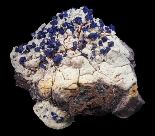 AZURIET op GIPS uit Marokko., Verzamelen, Mineralen en Fossielen, Mineraal, Ophalen of Verzenden