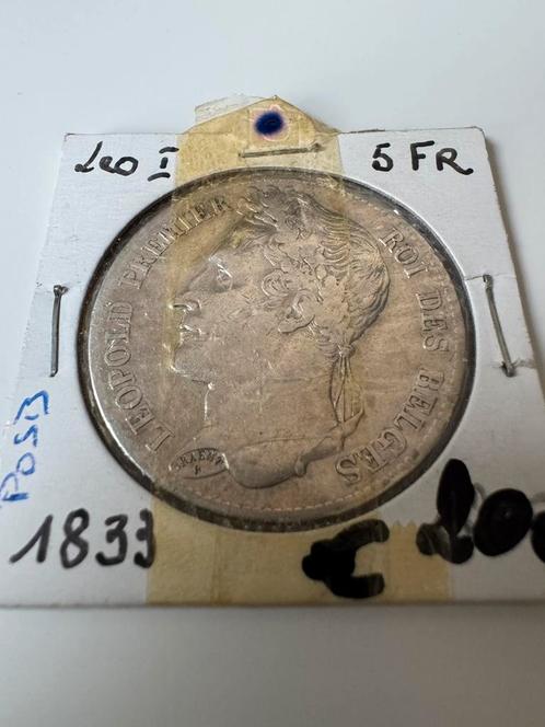 Zilveren 5 Frank Leopold 1 1833 Pos B (207), Postzegels en Munten, Munten | België, Zilver, Ophalen of Verzenden