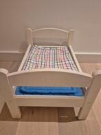 Houten wit poppebedje met lakenset, Enlèvement, Comme neuf