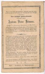 Belmans Andreas. ° Balen a/Neeth 1874 † Balen a/Neeth 1895, Verzamelen, Bidprentjes en Rouwkaarten, Ophalen of Verzenden, Bidprentje