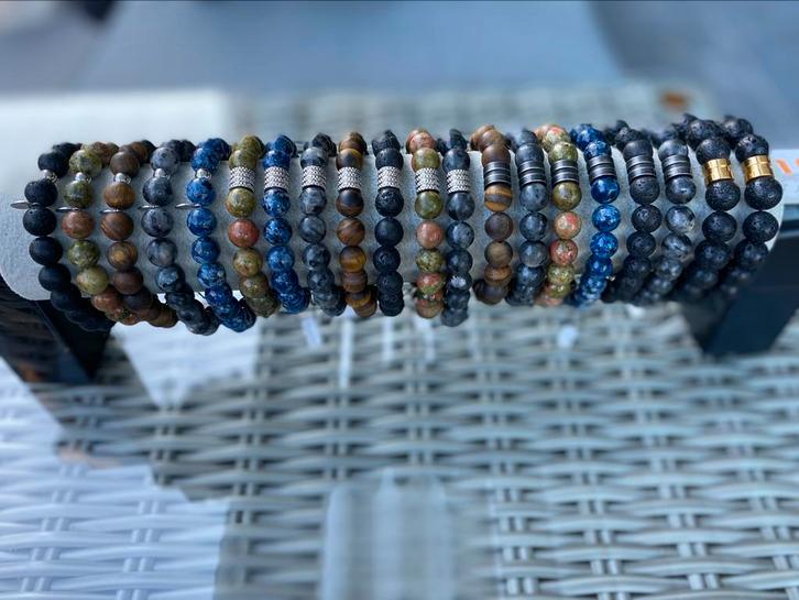 Armbanden uit natuursteen, voor heren (NIEUW), Handtassen en Accessoires, Armbanden, Nieuw, Staal, Ophalen of Verzenden