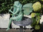 beeld van een elf met fluit in groen gepatineerd brons..., Tuin en Terras, Tuinbeelden, Ophalen, Nieuw, Overige materialen, Mensenbeeld