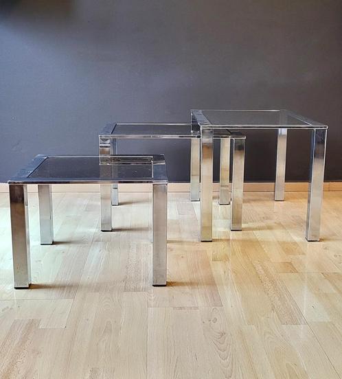✔️ 3 Italiaanse salontafels van Saporiti Design 70s', Antiek en Kunst, Antiek | Meubels | Tafels, Verzenden