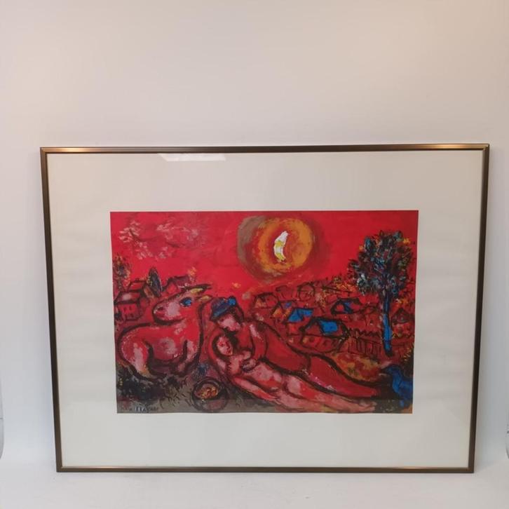 Marc Chagall (1887-1985) - Giclee - Village rouge, Antiek en Kunst, Kunst | Litho's en Zeefdrukken, Ophalen
