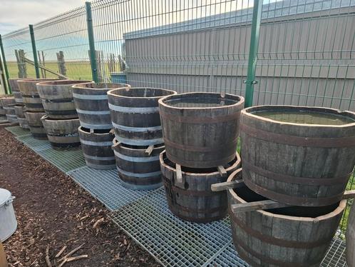 Halve EIKEN wijn & whiskey vaten als kwaliteits bloembak, Tuin en Terras, Bloembakken en Plantenbakken, Zo goed als nieuw, Ophalen