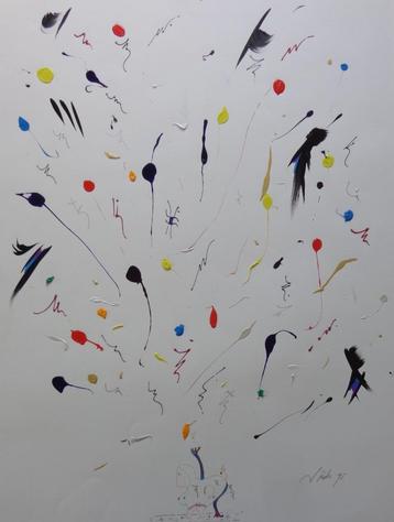 JUAN KITI / ABSTRACTIE / OLIEVERF PAPIER / 80x60cm / SIG 95 beschikbaar voor biedingen