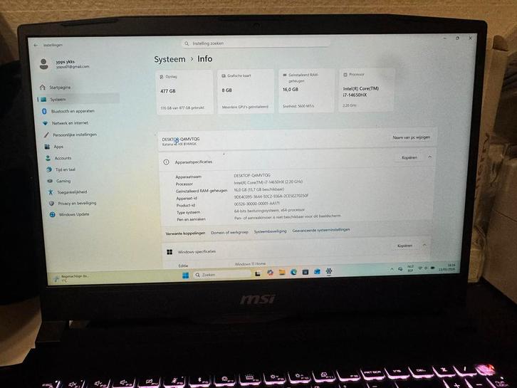 Msi katana 15 HX B14W İntel core İ7-14650HX GeForce RTX5070, Computers en Software, Windows Laptops, Zo goed als nieuw, Verzenden