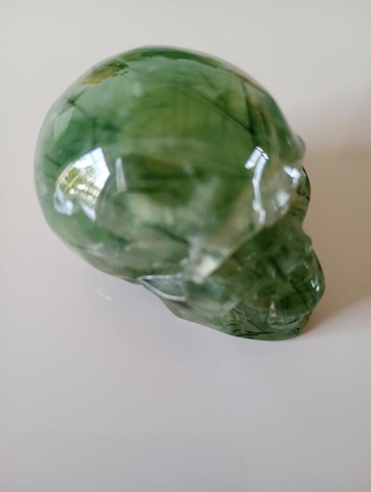 Kristallen schedel prehniet met epidoot naaldjes (5-4,5 cm), Verzamelen, Mineralen en Fossielen, Overige typen, Ophalen