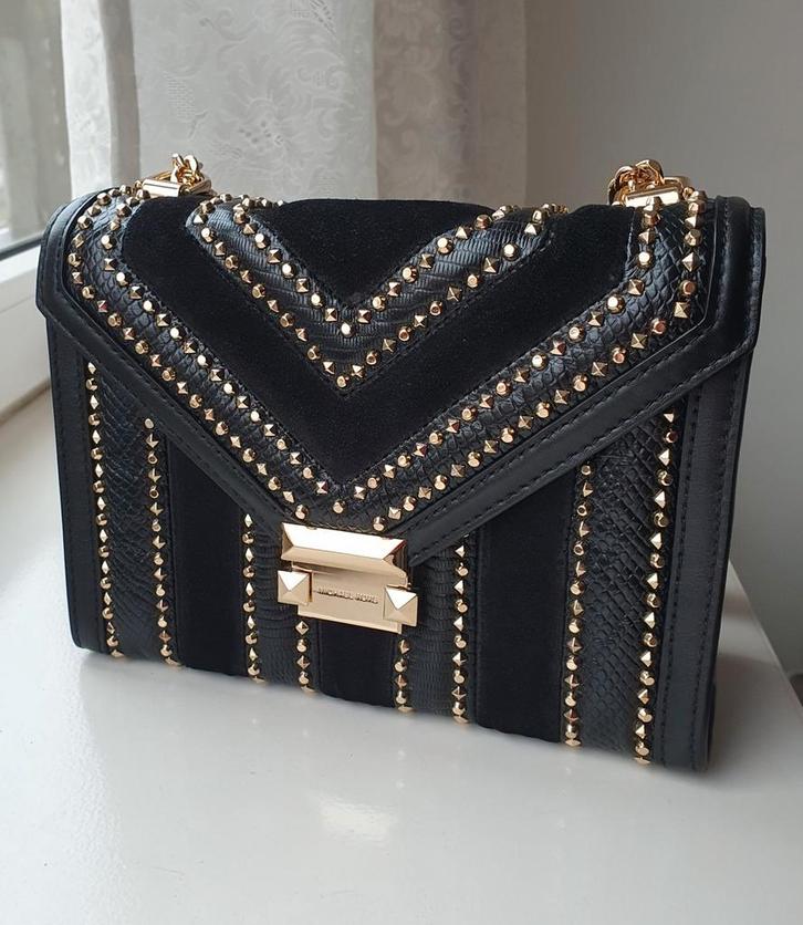 Michael Kors handtas leer-velours, Handtassen en Accessoires, Tassen | Damestassen, Zo goed als nieuw, Schoudertasje, Zwart, Ophalen of Verzenden