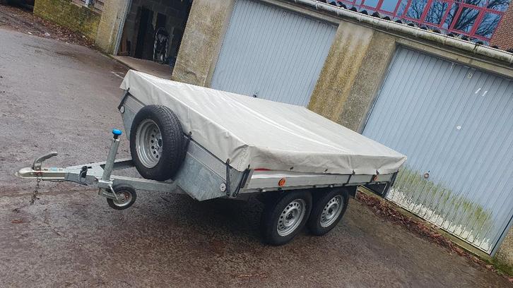 Remorque double essieu alu. avec bâche 2,60cm/1,50cm, Autos : Divers, Remorques, Comme neuf, Enlèvement