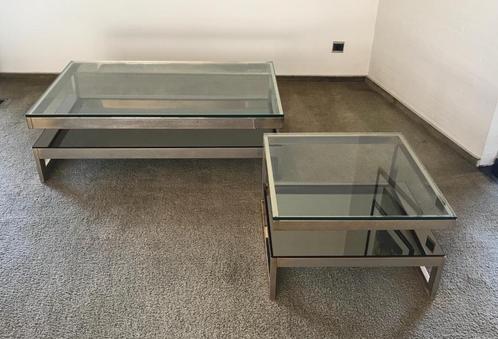 2 vergulden salontafels van Belgo Chrom - vintage, Huis en Inrichting, Tafels | Salontafels, Gebruikt, Minder dan 50 cm, Glas