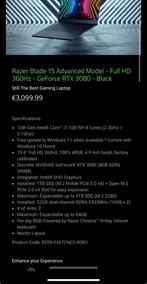 Razer blade 15 advance model-full hd 360hz-geforce, Computers en Software, Windows Laptops, Ophalen, Zo goed als nieuw