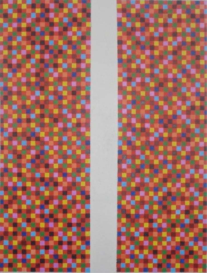 2-delig olieschilderij DUO CUBE (40x115cm 2 keer idem), Antiek en Kunst, Kunst | Schilderijen | Abstract, Ophalen of Verzenden