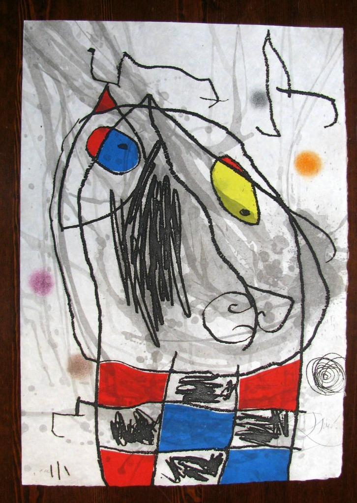 Originele gesigneerde ets/aquatint van Miró, Antiek en Kunst, Kunst | Etsen en Gravures, Ophalen of Verzenden