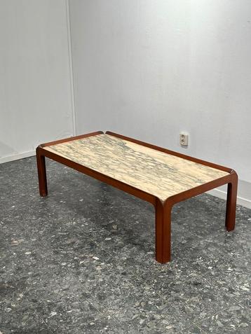 Vintage Marmeren Breccia Teak Salontafel beschikbaar voor biedingen