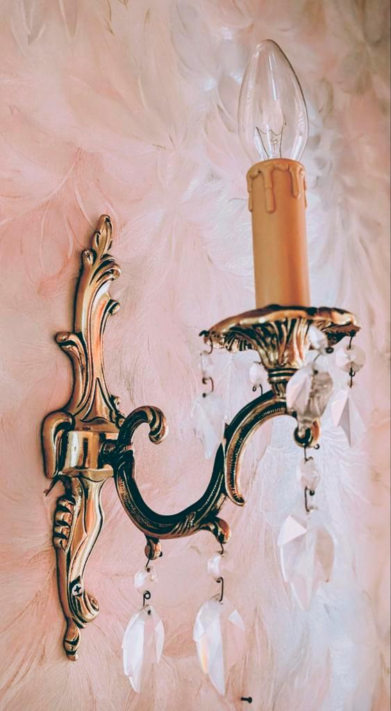 Deux appliques murales vintage en laiton avec pampilles, Huis en Inrichting, Lampen | Wandlampen, Glas, Ophalen