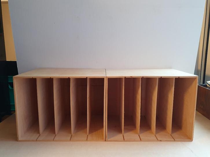 2 mooie opbergboxen in hout voor vinylplaten LP's, Cd's en Dvd's, Vinyl | Overige Vinyl, Ophalen